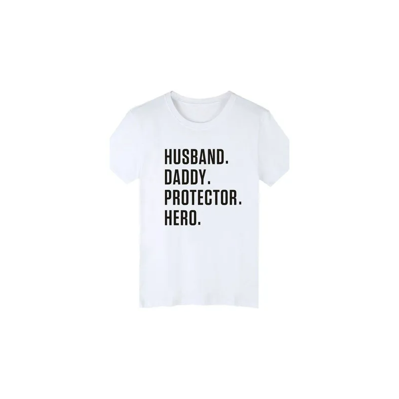 Men Husband Daddy Hero Print Short Sleeve Round Neck T-Shirt Father Day Gift (White)