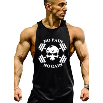 Mens Skull Print Stringer Bodybuilding Gym Tank Tops Black Sleeveless Workout Shirt Fitness Vest