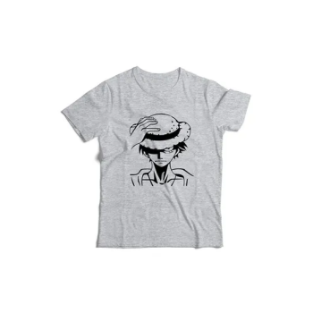 Monkey D Luffy Printed Round Neck Cotton T Shirt Grey