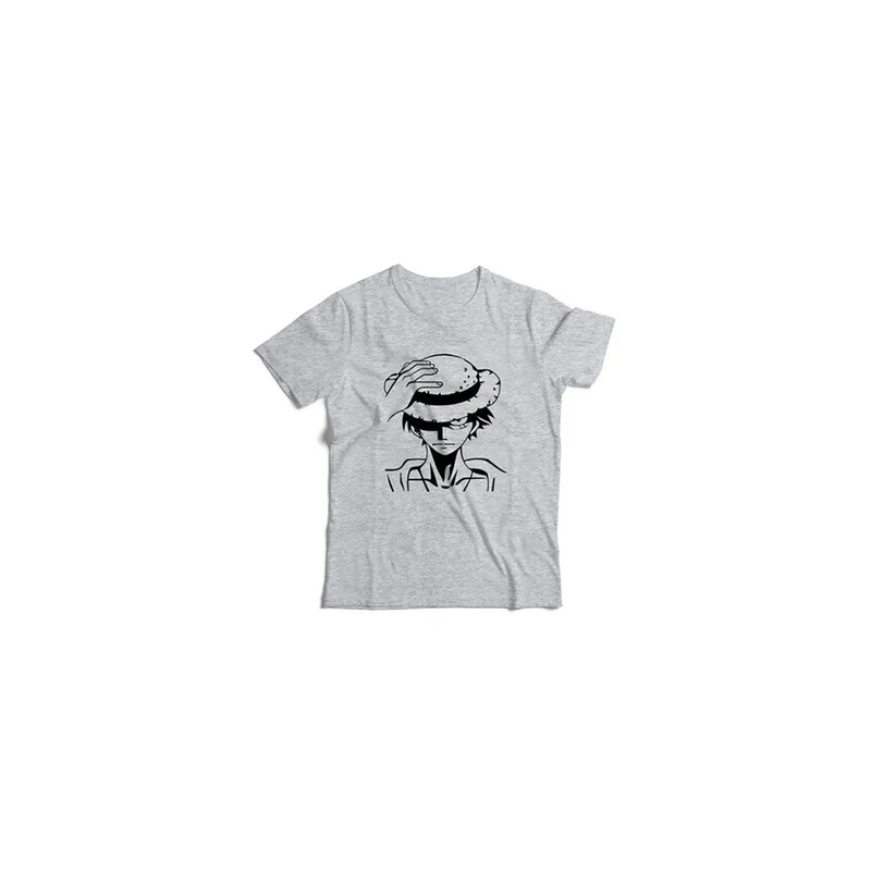 Monkey D Luffy Printed Round Neck Cotton T Shirt Grey