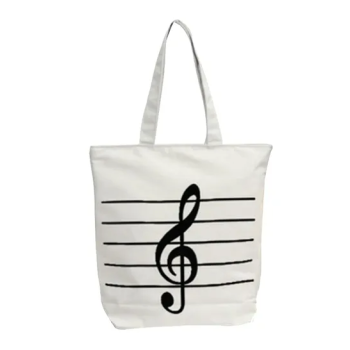 Music Symbol Printed Tote Handbag White/Black