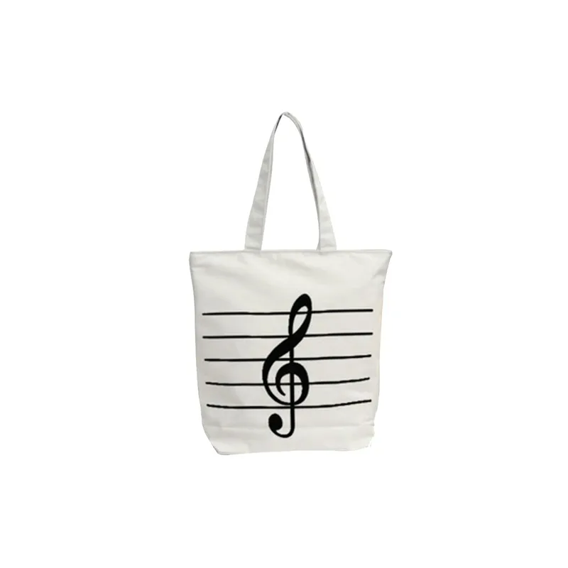 Music Symbol Printed Tote Handbag White/Black