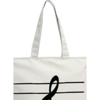 Music Symbol Printed Tote Handbag White/Black
