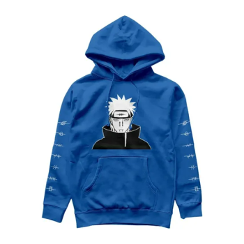 Naruto Akatsuki Pain Unisex Teens Long Casual Printing Blue Hooded Top Cosplay Costume Blue