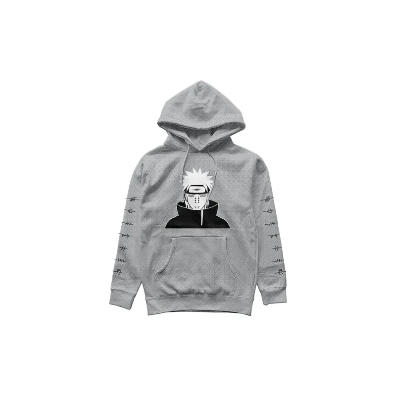 Naruto Akatsuki Pain Unisex Teens Long Casual Printing Grey Hooded Top Cosplay Costume Grey