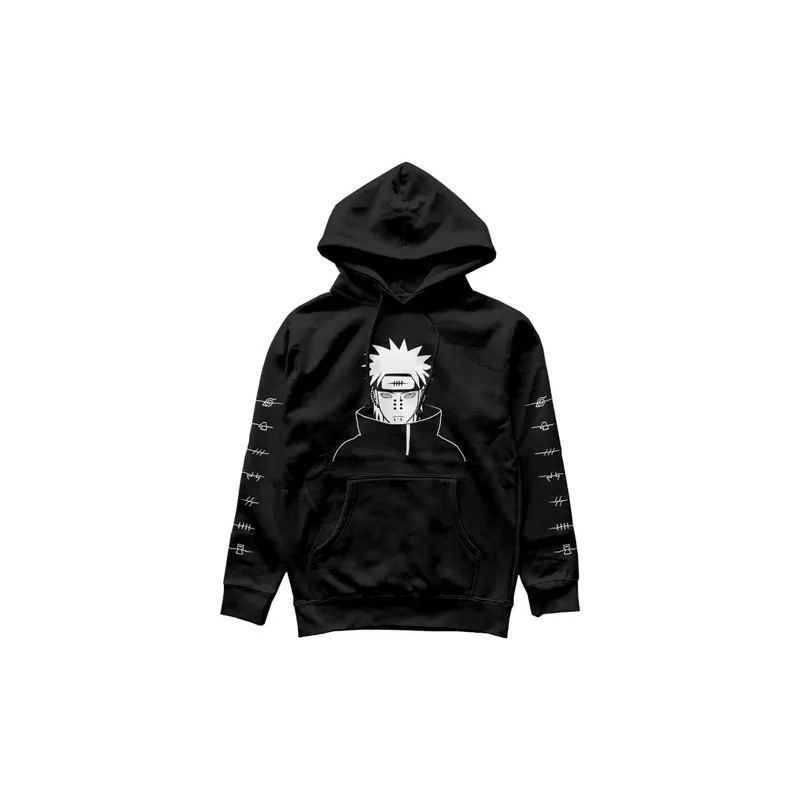 Naruto Akatsuki Pain Unisex Teens Long Casual Printing Red Hooded Top Cosplay Costume Black
