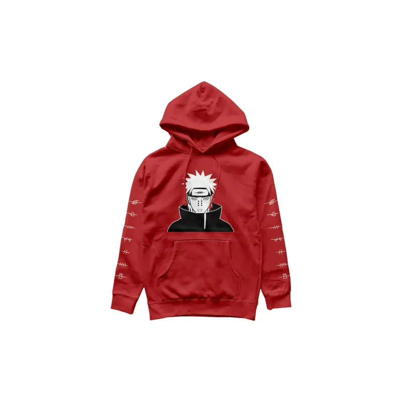 Naruto Akatsuki Pain Unisex Teens Long Casual Printing Red Hooded Top Cosplay Costume Red