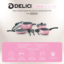 Delici DGAN 9P 9 Pcs Granite Coated Aluminium Non-Stick Cookware Set