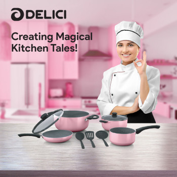 Delici DGAN 9P 9 Pcs Granite Coated Aluminium Non-Stick Cookware Set