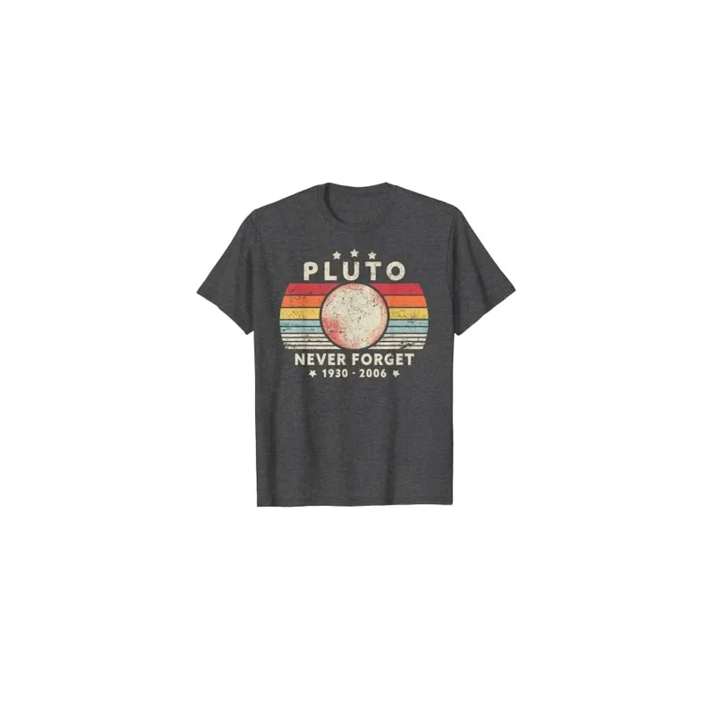 Never Forget Pluto Printed Retro Style Funny Space Science Grey T-Shirt