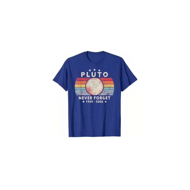 Never Forget Pluto Printed Retro Style Funny Space Science Black T-Shirt