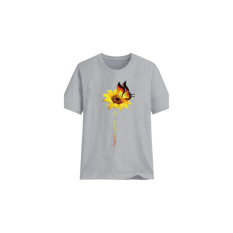 Never Give Up Letter Printed T-Shirt Grey