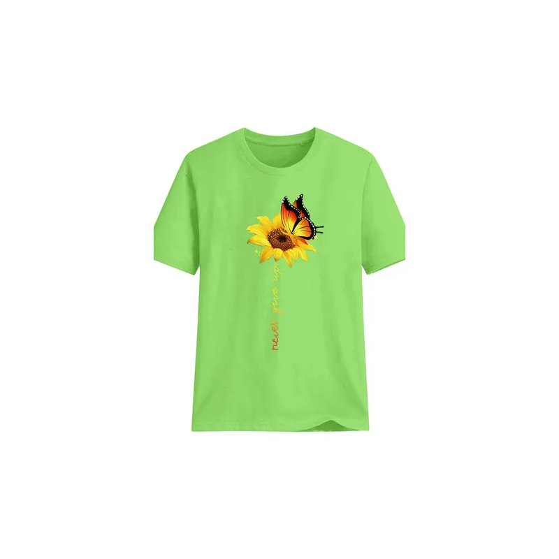 Never Give Up Letter Printed T-Shirt Fruit Green