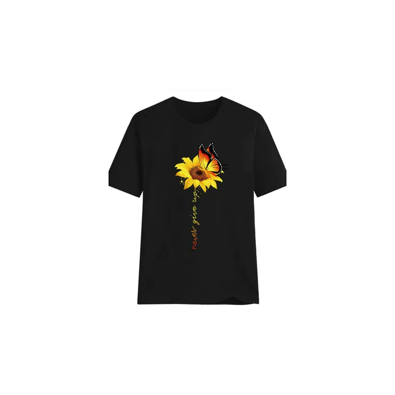Never Give Up Letter Printed T-Shirt Black