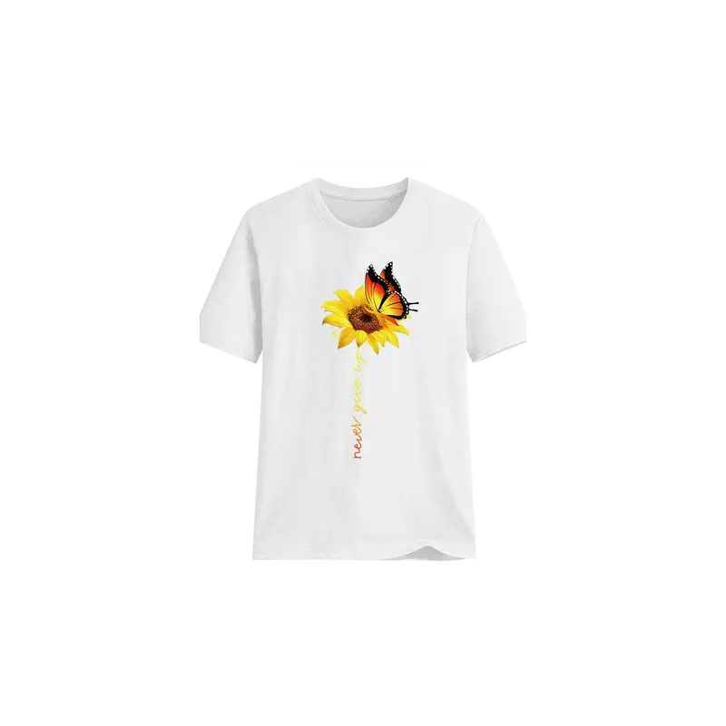 Never Give Up Letter Printed T-Shirt White