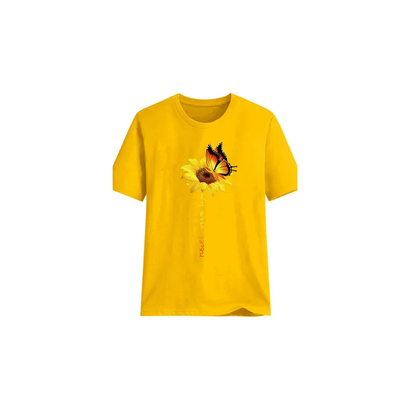 Never Give Up Letter Printed T-Shirt Yellow