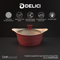 Delici DGDN SP24M Granite Coated Die-Cast Aluminum Non-Stick Saucepan