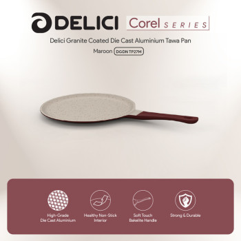 Delici DGDN TP27M Granite Coated Die-Cast Aluminum Non-Stick Tawa Pan