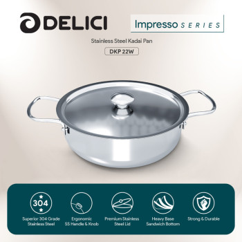 Delici DKP 22W Stainless Steel Cookware Kadai Pan