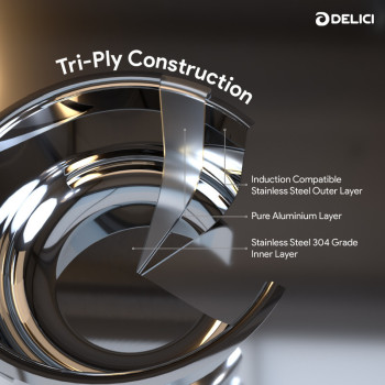 Delici DTFP24 Tri-Ply Stainless Steel Fry Pan with Premium SS Handle