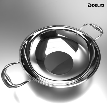 Delici DTKP28 Tri-ply Stainless Steel Kadai Pan with Premium SS Handle