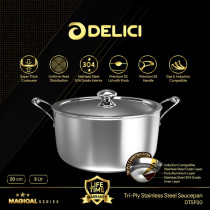 Delici DTSP 20 Tri-Ply Stainless Steel Saucepan with Premium SS Handle