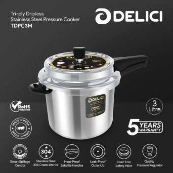 DELICI TDPC3M 3 Litre Dripless Triply Pressure Cooker