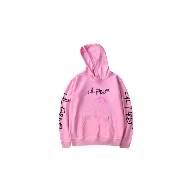 Printed Cotton Hooded Sweatshirt, Pink/Black