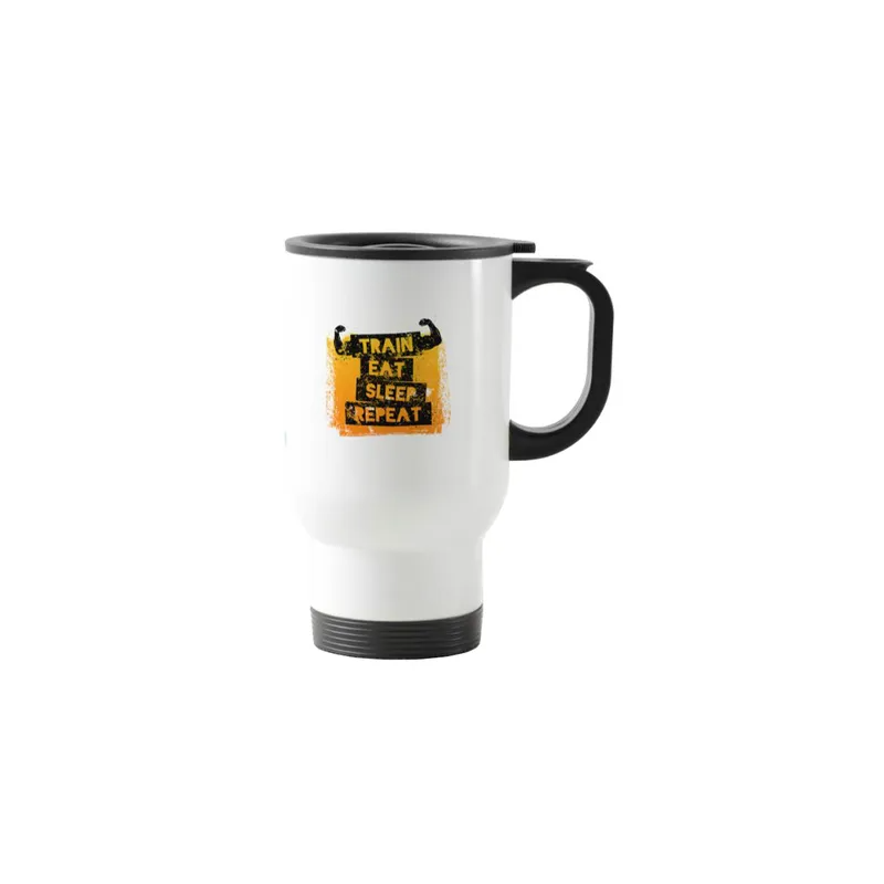 Decalac Printed Stainless Steel Travel Mug White/Black 13centimeter