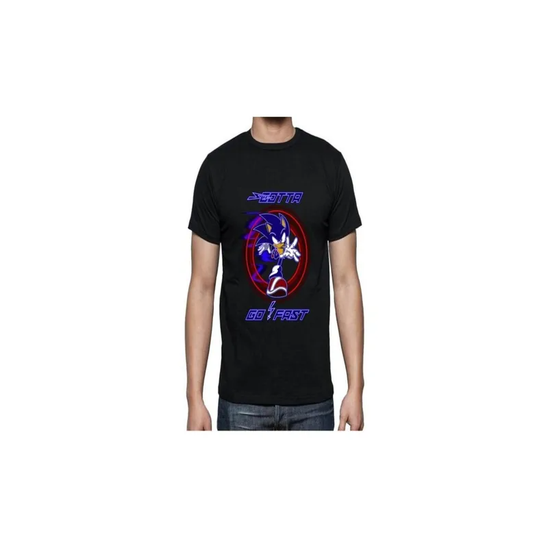 Generic Pure Cotton T-shirt Sonic the Hedgehog Printing T-shirt Gifts for Adult Black Clothing