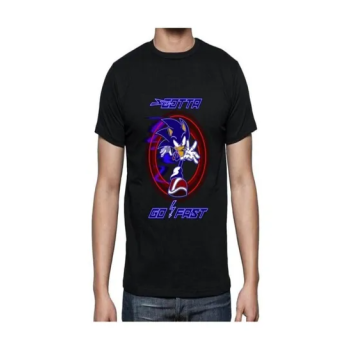 Generic Pure Cotton T-shirt Sonic the Hedgehog Printing T-shirt Gifts for Adult Black Clothing
