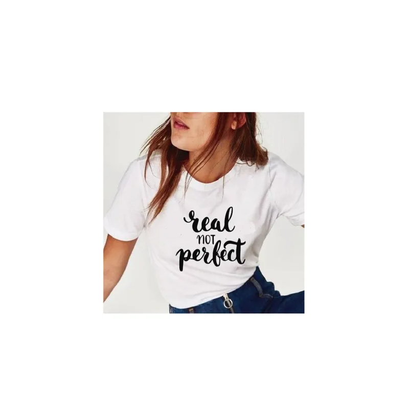 Generic Real Not Perfect Printed Round Neck Short Sleeve White T-shirt