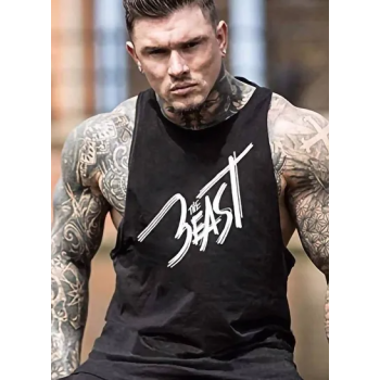 The Beast Printed Men Tank Top Workout Black Sleeveless Gym Shirt Top