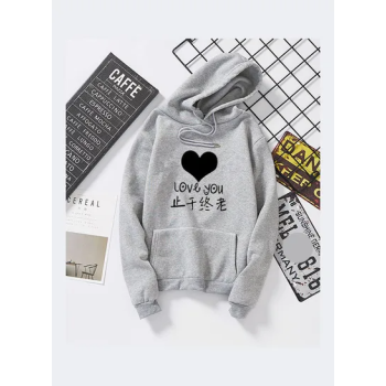 Thicken Casual Loose Printing Hooded Sweatshirts (Grey)