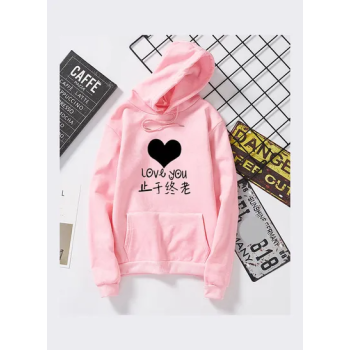 Thicken Casual Loose Printing Hooded Sweatshirts (Pink)