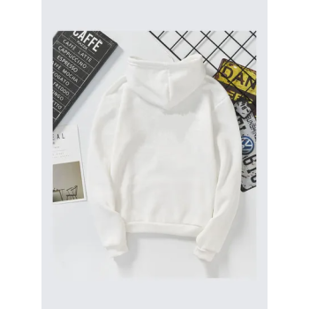 Thicken Casual Loose Printing Hooded Sweatshirts White