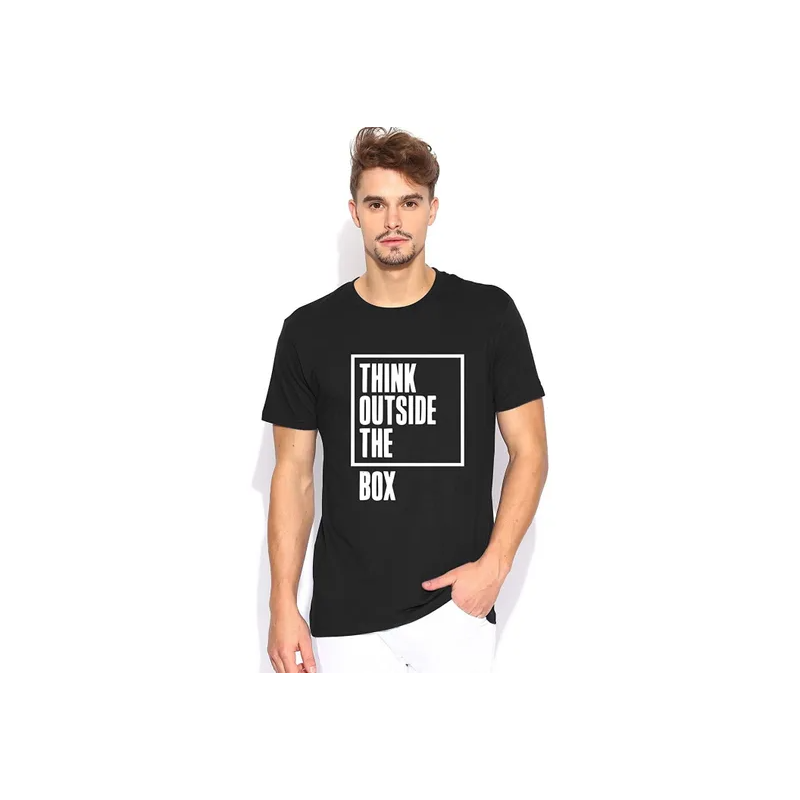 Think Outside The Box Printed Black T-shirt