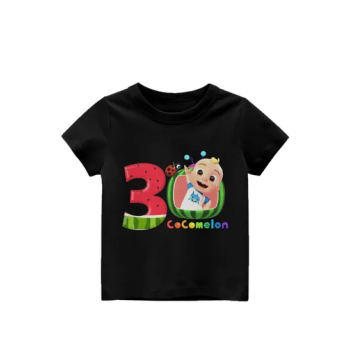 Third Birthday Number Cocomelon Tv Cartoon Round Neck Comfortable and Soft 100% Cotton Baby Toddler T Shirt Birthday Written Numbers Tees, Numbers Birthday Party Shirts