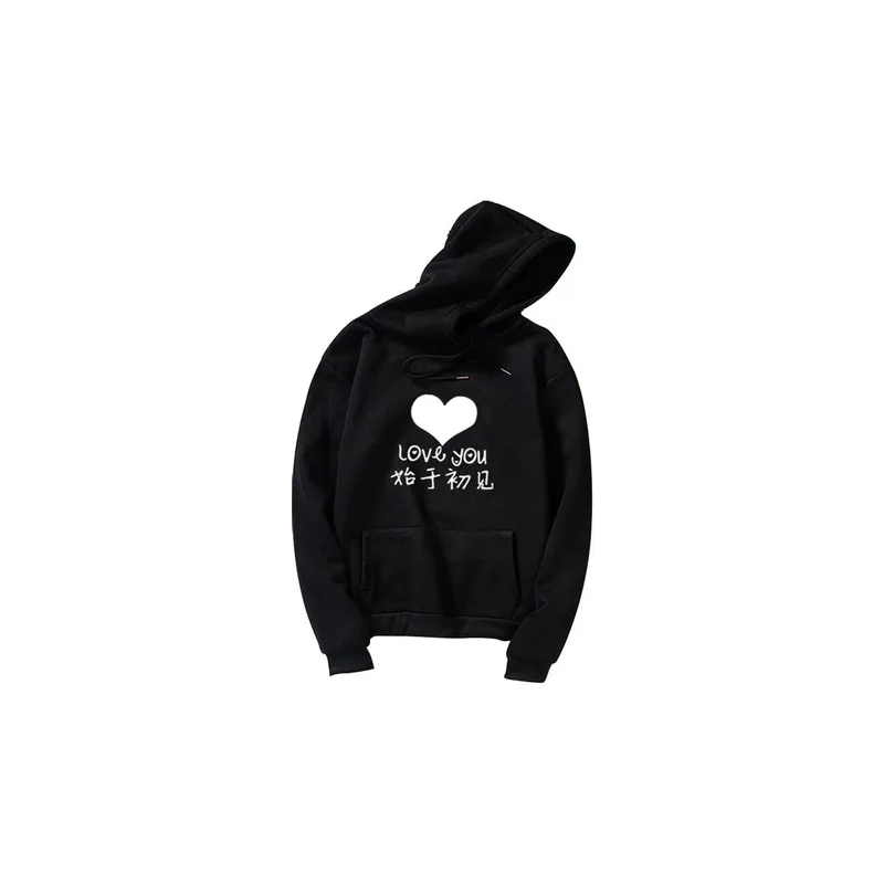 Thicken Casual Loose Printing Hooded Sweatshirts (Black)