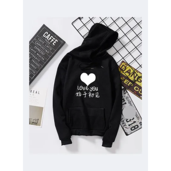 Thicken Casual Loose Printing Hooded Sweatshirts (Black)