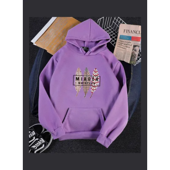 Three Leaves Printed Oversize Hoodie Purple