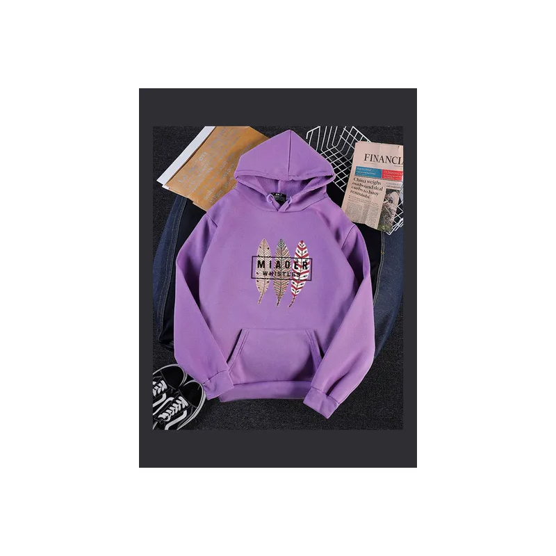 Three Leaves Printed Oversize Hoodie Purple