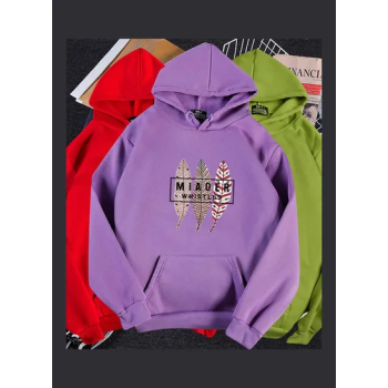 Three Leaves Printed Oversize Hoodie Purple