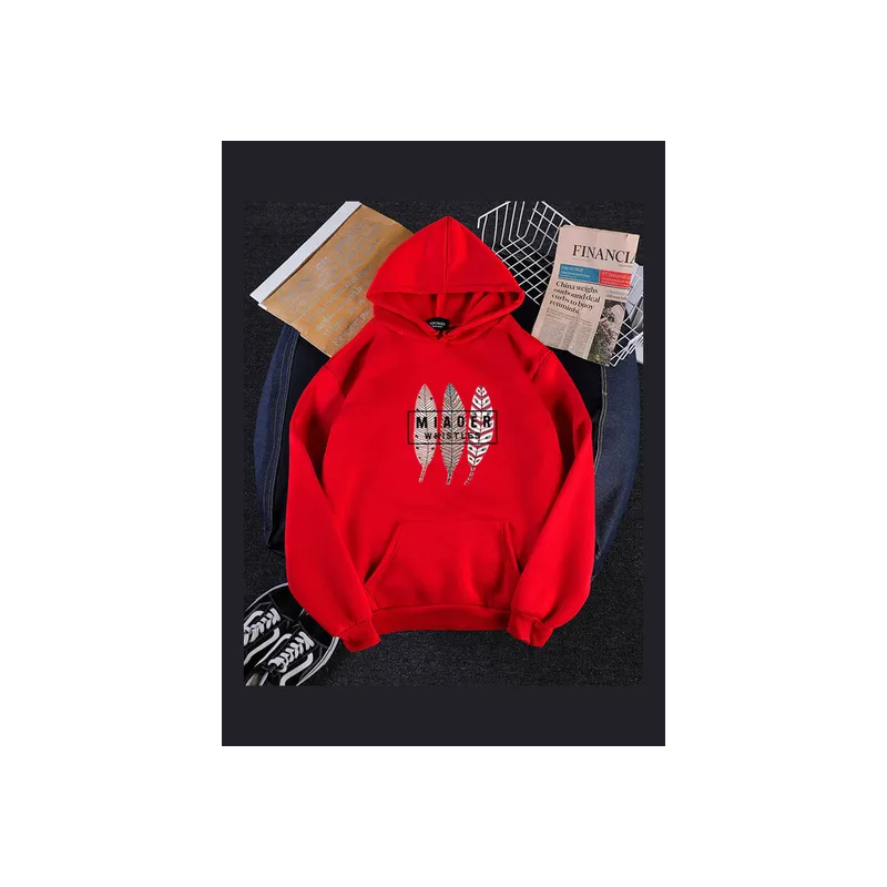 Three Leaves Printed Oversize Hoodies Red
