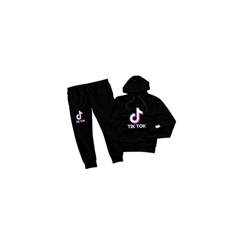 Tik Tok Print Hoodie And Pants Set Black