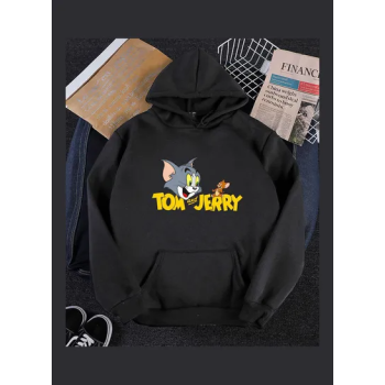 Tom And Jerry Cartoon Printed Hoodie Black