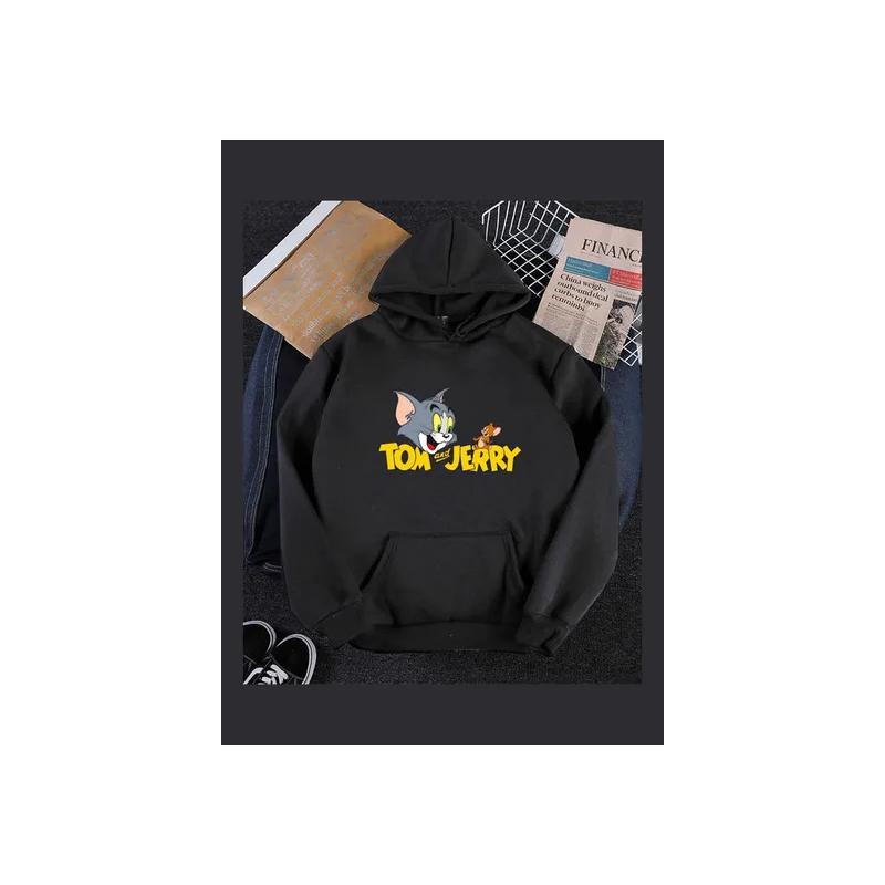 Tom And Jerry Cartoon Printed Hoodie Black