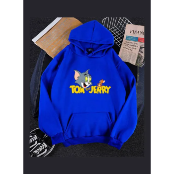 Tom And Jerry Cartoon Printed Hoodie Blue