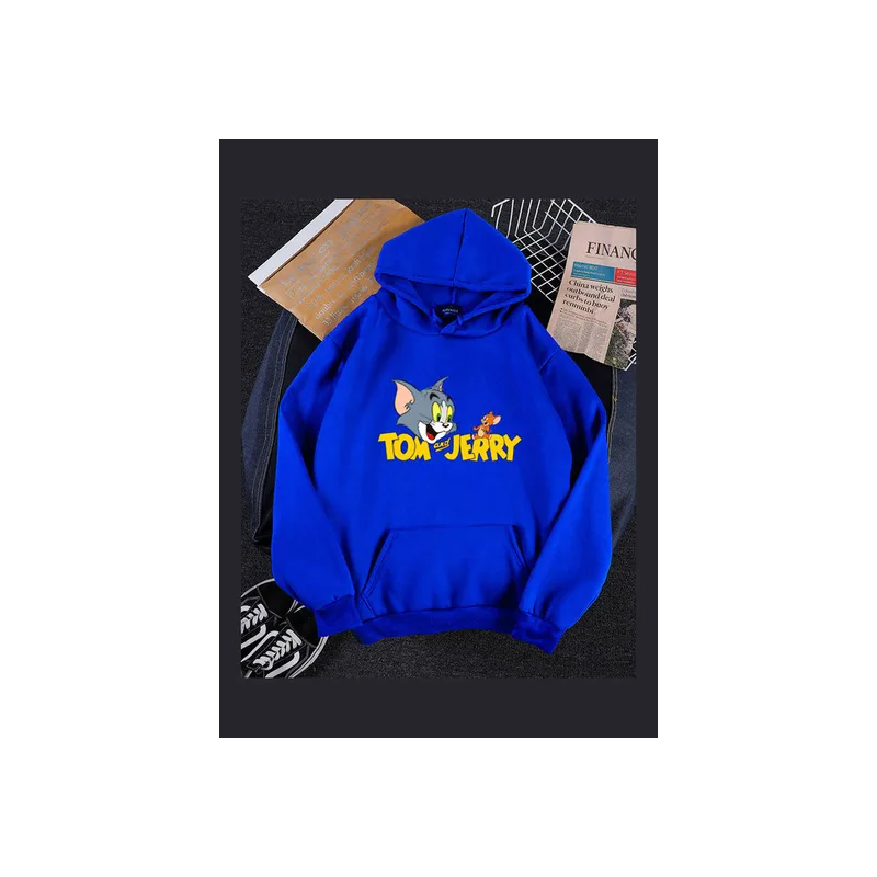 Tom And Jerry Cartoon Printed Hoodie Blue