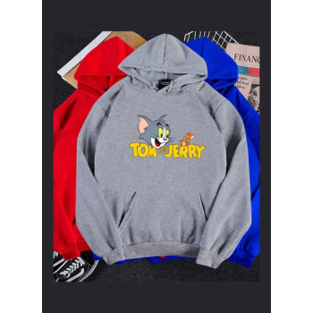 Tom and Jerry Cartoon Printed Hoodie Grey